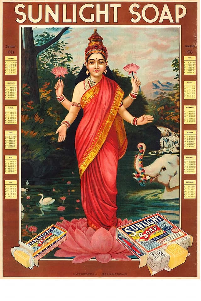 illustrational poster of an Indian deity that is advertising soap