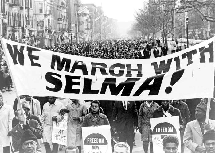 “We march with Selma!” demonstrators march in Harlem, March 1965. Photo credit: Stanley Wolfson/WT&S/Library of Congress, Washington, D.C. (LC-USZ62-135695)